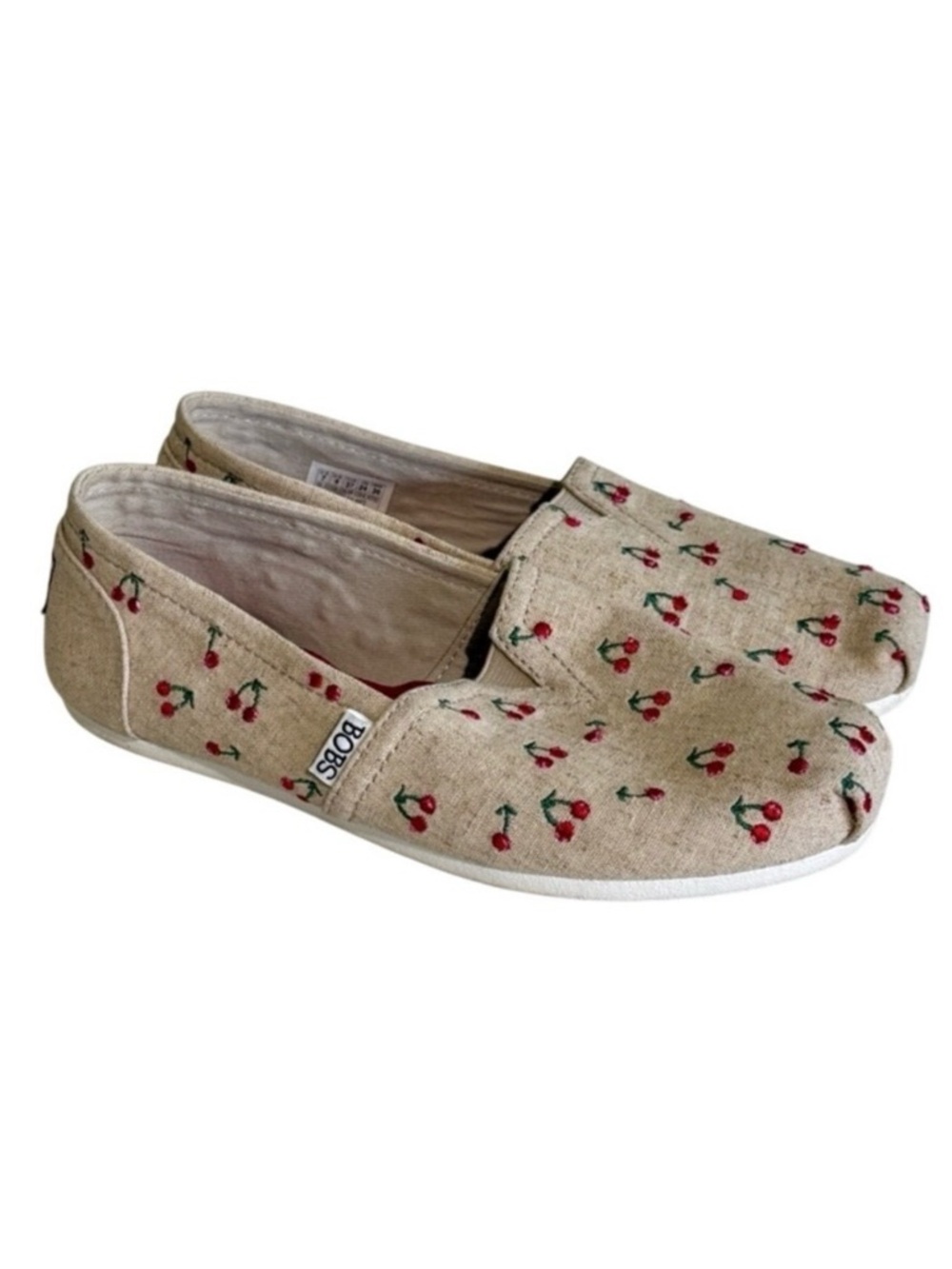 BOBS from Skechers Slip Ons Linen Cherries Memory Foam Twee Cottage Summer Sz 7
